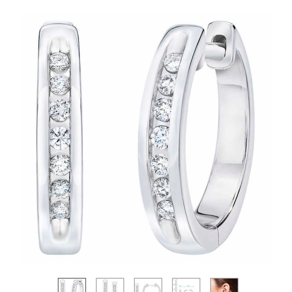 Costco genuine diamond hoop huggie earrings. White gold channel setting.